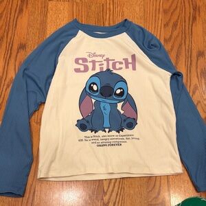 Disney Stitch Kids Long Sleeve Shirt - Blue and Cream